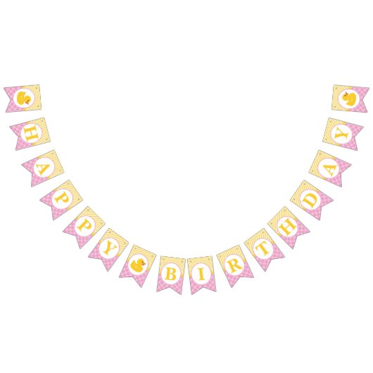 ラバーダック誕生日バナー | ピンクとイエローアヒル バンティングフラッグ (全)