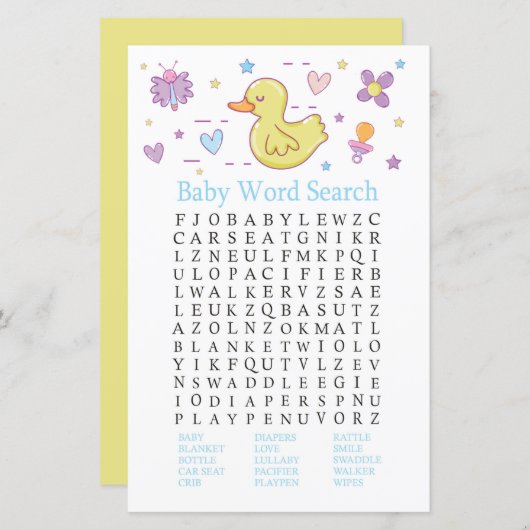 ラバーダック赤ちゃんシャワー語検索ゲーム (正面/裏面)