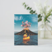 ラバーダック超現実火山ピンクの花 ポストカード (スタンド正面)