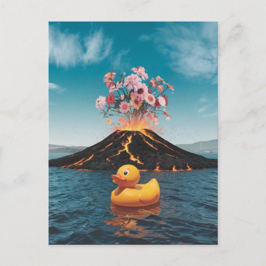 ラバーダック超現実火山ピンクの花 ポストカード (正面)