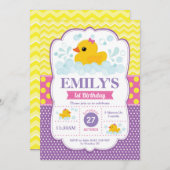 ラバーダック1st誕生日招待状ガール 招待状 (正面/裏面)