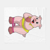 ラバーバンドとフィットネスで豚 フリースブランケット (正面(横))