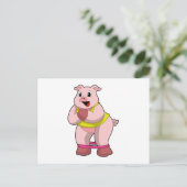 ラバーバンドとフィットネスで豚 ポストカード (スタンド正面)