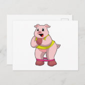 ラバーバンドとフィットネスで豚 ポストカード (正面/裏面)