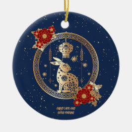 ラバ中国のス2023年の新年ブルー金ゴールドフローラ セラミックオーナメント