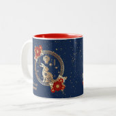 ラバ中国のス2023年の新年ブルー金ゴールドフローラ ツートーンマグカップ (正面左)