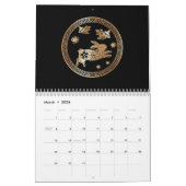 ラバ中国のス2023年新年ブラック金ゴールドフローラ カレンダー (3月 2026)