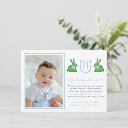 ラバ名門私立校風のスボーイ《キリスト教》洗礼式や命名式1st誕生日パーティー サンキューカード (スタンド正面)
