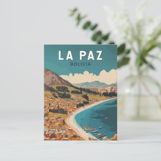 ラパズボリビアイラストレーショントラベルアートヴィンテージ ポストカード (スタンド正面)