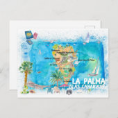 ラパルマ図解入りの、写真付きのトラベルマップと道路 ポストカード (正面/裏面)