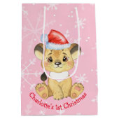 ラパーソナライズされたイオン1回目のクリスマスガールピンク ミディアムペーパーバッグ (裏面)