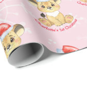 ラパーソナライズされたイオン1回目のクリスマスガールピンク ラッピングペーパー (ロールコーナー)