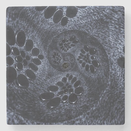 ラビシャオンブルーモダンデニムペイズリースワールバブル ストーンコースター (正面)