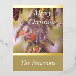 ラビシャオンモノグラムレッドバードパインツリーブランチ 箔シーズンポストカード