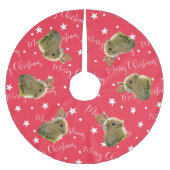 ラビットおもしろいペットフォトレッドクリスマス ブラッシュドポリエステルツリースカート (正面)