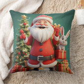 ラビットと共にプレゼントするサンタクロース クッション (ブランケット)