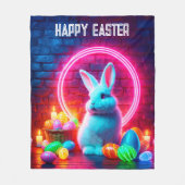 ラビットイースターネオンピンクの卵アートサークルファンタジー フリースブランケット (正面)