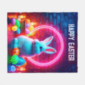 ラビットイースターネオンピンクの卵アートサークルファンタジー フリースブランケット (正面(横))