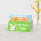 ラビットオレンジとピンクエッグハッピーイースター カード (黄色い花)