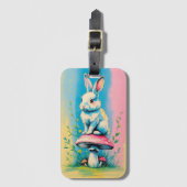 ラビットオンマッシュルーム鮮やかとパステルコール ラゲッジタグ (正面縦)
