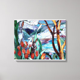 ラビットガーデンステンドグラスオンキャンバスプリントアート キャンバスプリント