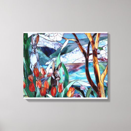 ラビットガーデンステンドグラスオンキャンバスプリントアート キャンバスプリント (正面)