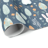 ラビットガーデンブルーとオレンジ ラッピングペーパー (ロールコーナー)