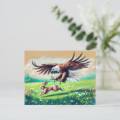 ラビットキャッチングイングラスランドパステルチョークスケッチ ポストカード (スタンド正面)