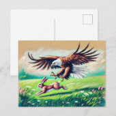 ラビットキャッチングイングラスランドパステルチョークスケッチ ポストカード (正面/裏面)