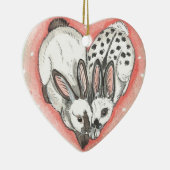 ラビットクリスマスバレンタインオーナメントメモリアルピンク セラミックオーナメント (右)