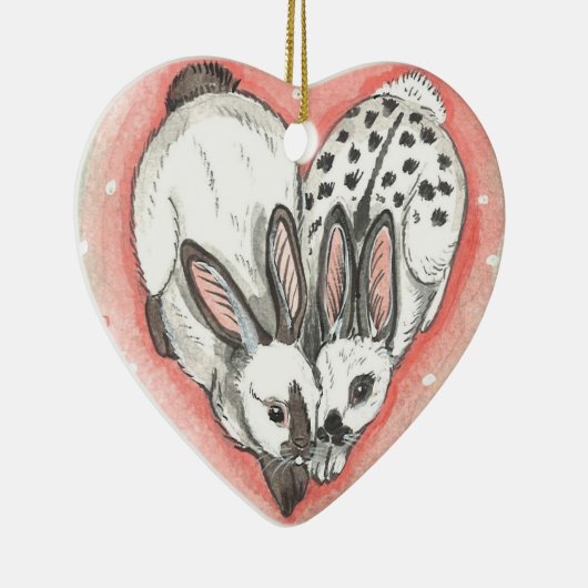 ラビットクリスマスバレンタインオーナメントメモリアルピンク セラミックオーナメント (右)