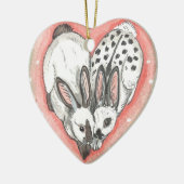 ラビットクリスマスバレンタインオーナメントメモリアルピンク セラミックオーナメント (左)