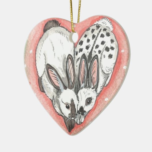 ラビットクリスマスバレンタインオーナメントメモリアルピンク セラミックオーナメント (左)