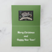 ラビットクリスマスホリデーグリーティンググリーンプレイドヘア カード (内部)