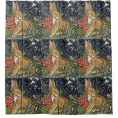 ラビットタペストリータイルフローラネイビーブルーハレデコール シャワーカーテン (正面)