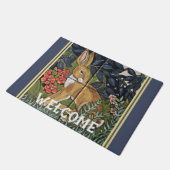 ラビットタペストリータイルフローラネイビーブルーハレデコール ドアマット (アングル)