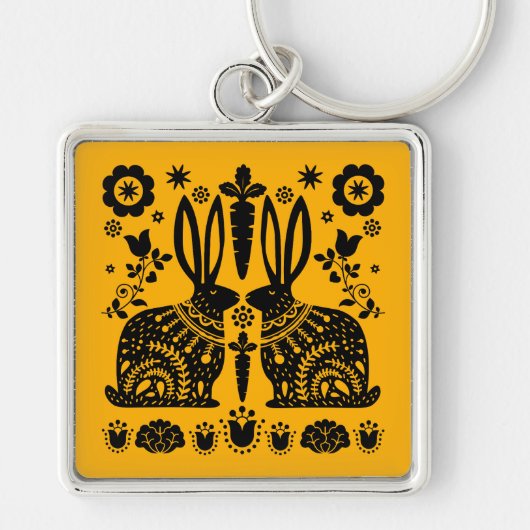 ラビットノルディックスカンジナビアフォークアート キーホルダー (正面)