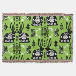 ラビットノルディックスカンジナビアフォークアート スローブランケット