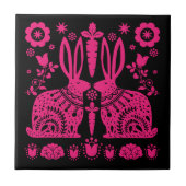 ラビットノルディックスカンジナビアフォークアート タイル (正面)