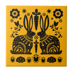 ラビットノルディックスカンジナビアフォークアート タイル