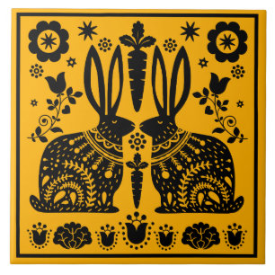 ラビットノルディックスカンジナビアフォークアート タイル