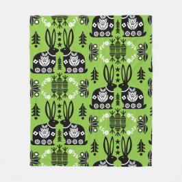 ラビットノルディックスカンジナビアフォークアート フリースブランケット