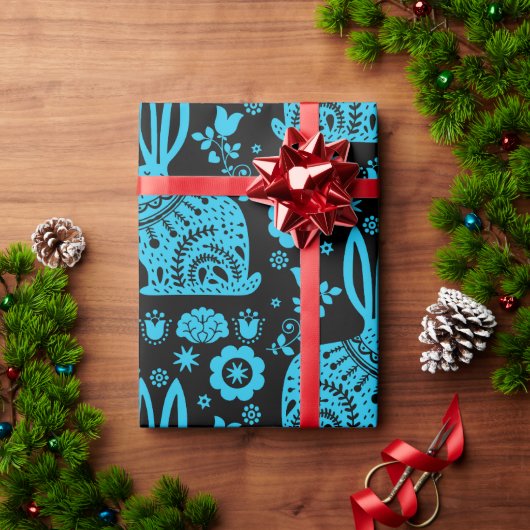 ラビットノルディックスカンジナビアフォークアート ラッピングペーパー (クリスマスギフト)