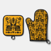 ラビットノルディックスカンジナビアフォークアート 鍋つかみ&鍋敷きセット (正面)