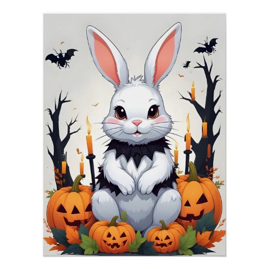 ラビットハロウィーンかわいい可愛いおもしろい動物魔法 ポスター (正面)