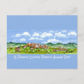 ラビットバニーウォッチングクラウドおもしろいウォーターカラーアートP ポストカード (正面)