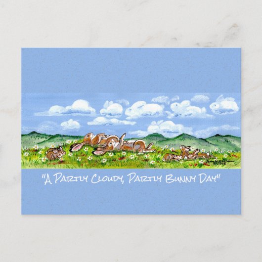ラビットバニーウォッチングクラウドおもしろいウォーターカラーアートP ポストカード (正面)