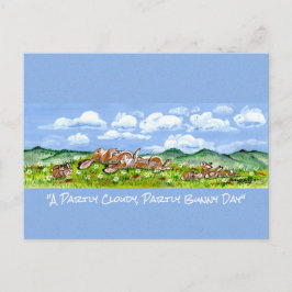 ラビットバニーウォッチングクラウドおもしろいウォーターカラーアートP ポストカード