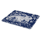 ラビットバニーブルーホワイトカタツムイルウッドランドデダム  カッティングボード (角)