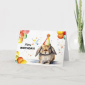 ラビットバルーンとパーティーハットロップバニー誕生日 カード (正面)